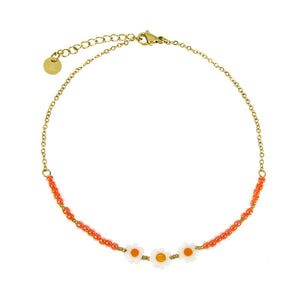 White Orange Flower - Ankle Bracelet