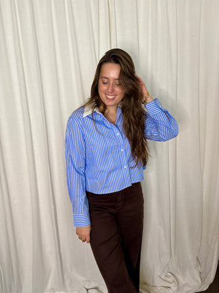 Blue & White Cropped - Blouse