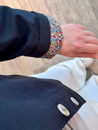 Darkblue Flower Trenchcoat - Jacket