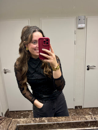 Elegant Black Flower Lace - Longsleeve