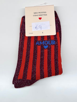 Orange Amour Stripes Glitter - Socks