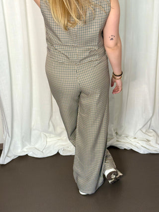 Brown Gingham Print - Pants