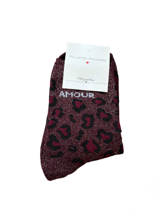 Burgundy Leopard Amour - Socks