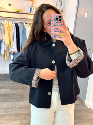 Darkblue Flower Trenchcoat - Jacket