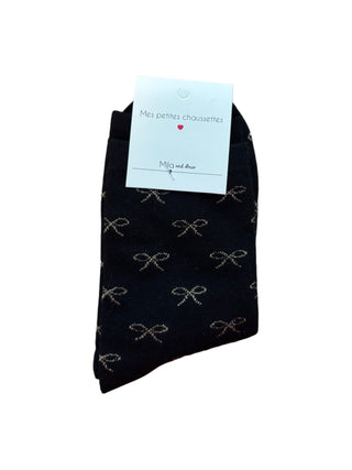 Black Glittery Bows - Socks