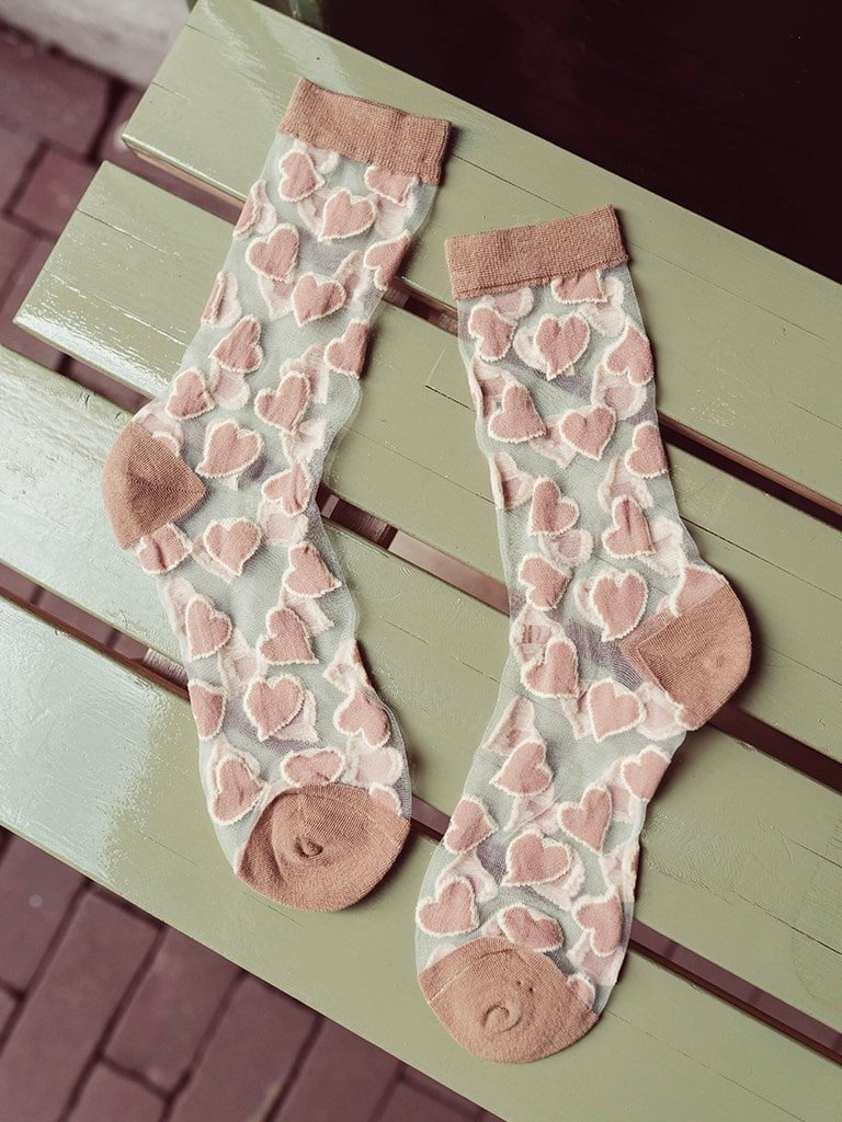 Beige Hearts - Socks