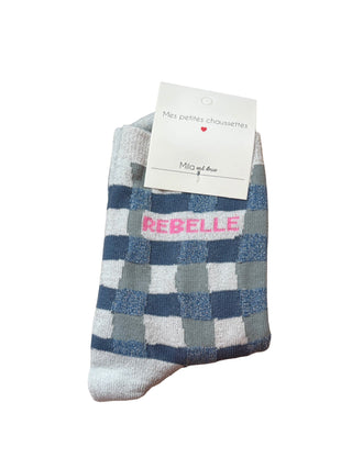 Blue & Silver Checkered Rebelle - Socks
