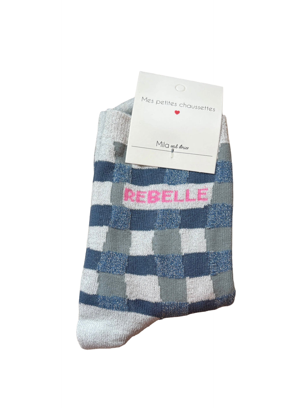 Blue & Silver Checkered Rebelle - Socks