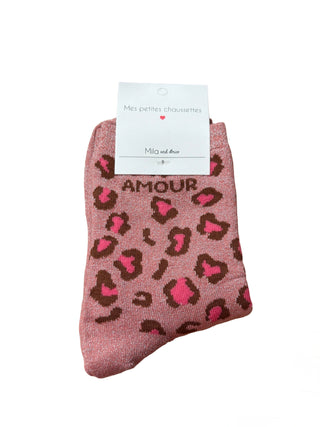 Pink & Brown Leopard Amour - Socks