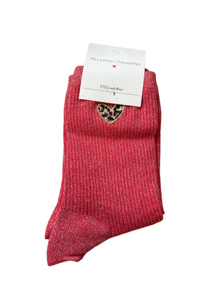 Bright Red Leopard Heart - Socks