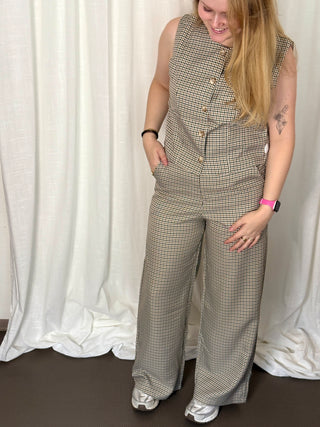 Brown Gingham Print - Pants