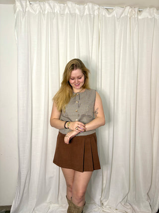 Rusty Brown Pleated - Skirt