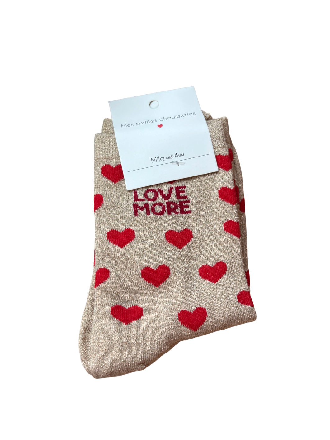 Beige & Red Love More - Socks