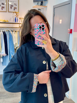 Darkblue Flower Trenchcoat - Jacket