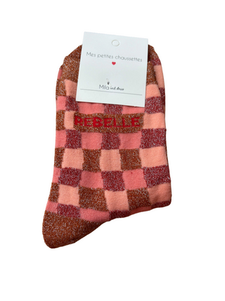 Pink & Orange Checkered Rebelle - Socks