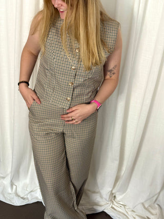 Brown Gingham Print - Top