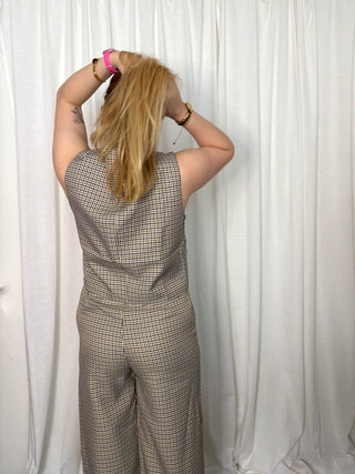 Brown Gingham Print - Pants