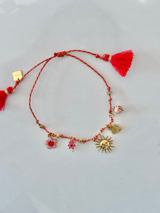 Red Sunny Flower Cord - Bracelet