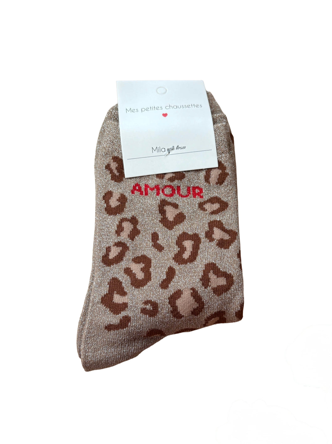 Beige & Brown Leopard Amour - Socks