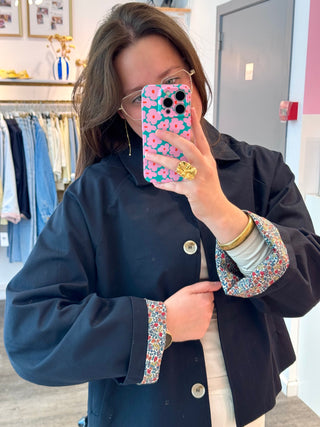 Darkblue Flower Trenchcoat - Jacket
