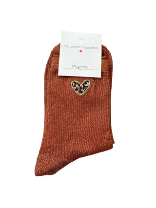Orange Leopard Heart - Socks
