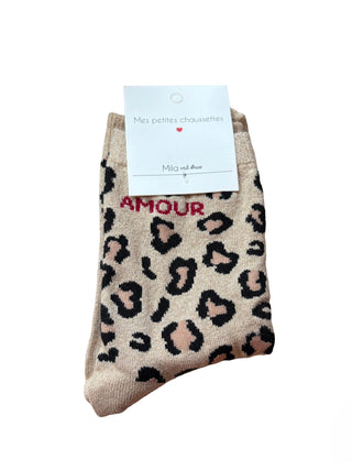 Beige & Black Leopard Amour - Socks