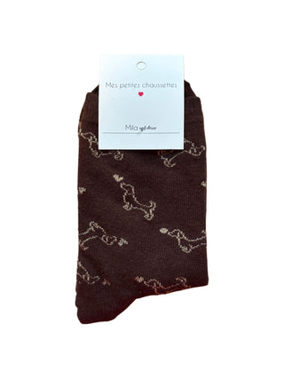 Brown Glittery Dachshund - Socks
