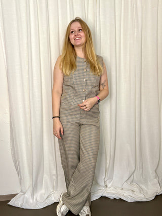Brown Gingham Print - Pants