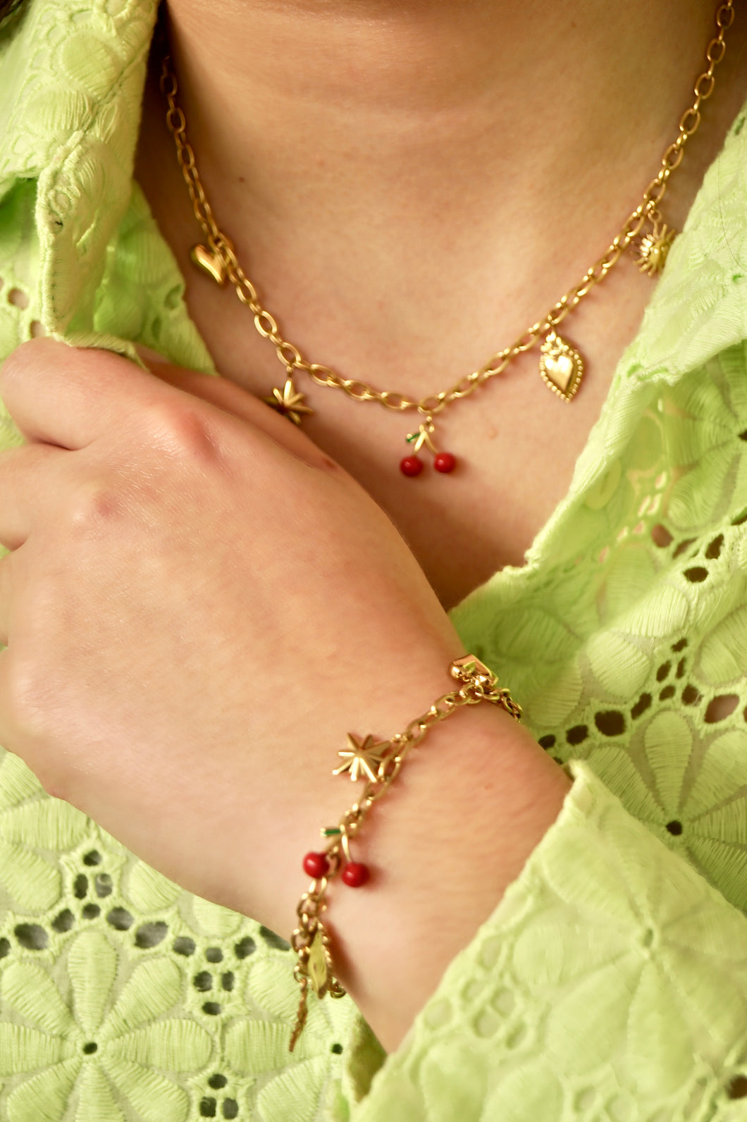 Cherry Heart Charms - Bracelet