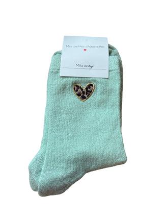 Mint Green Leopard Heart - Socks