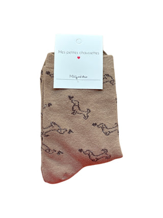 Beige Glittery Dachshund - Socks