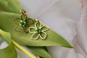 Green Pearly Flower - Earrings