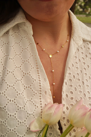 Y Pearl Circles - Necklace