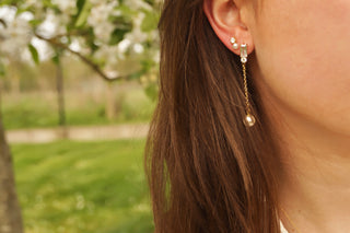 Double Diamond Pearl Studs - Earrings