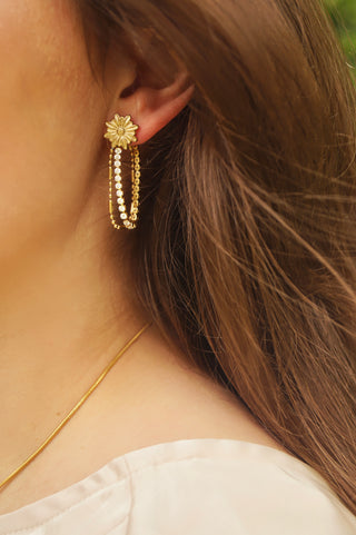 Long Flower Strass - Earrings