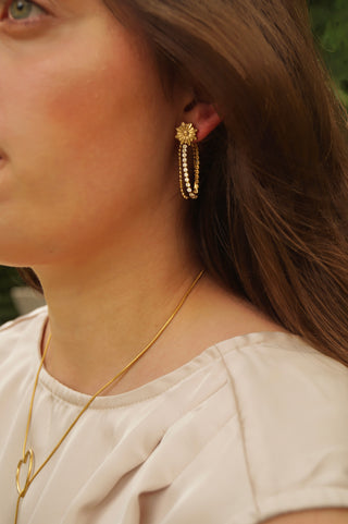 Long Flower Strass - Earrings