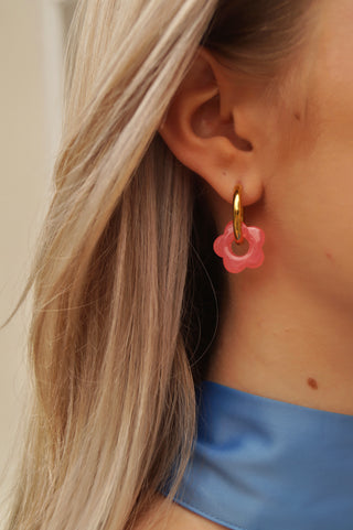 Pink 2 Flower Hoopie - Earrings
