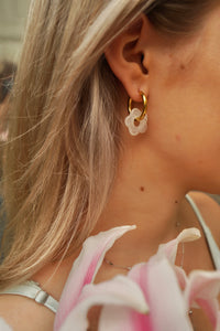 White Flower Hoopie - Earrings