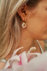 White Flower Hoopie - Earrings