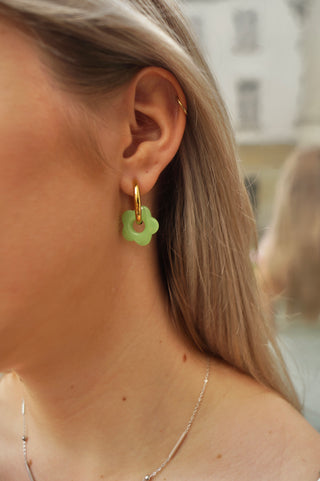 Green Flower Hoopie - Earrings
