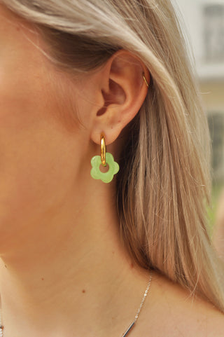 Green Flower Hoopie - Earrings