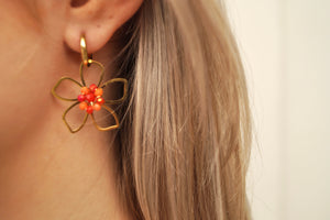 Orange Pearly Flower - Earrings