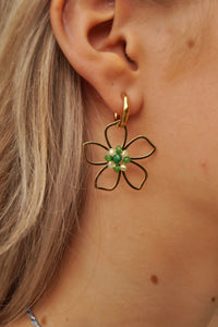 Green Pearly Flower - Earrings