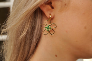 Green Pearly Flower - Earrings