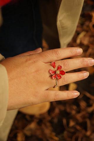 Red Double Flower - Ring