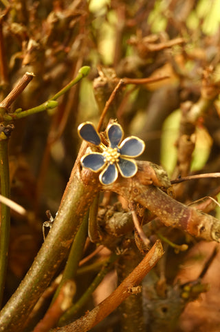 Purple/Black Double Flower - Ring