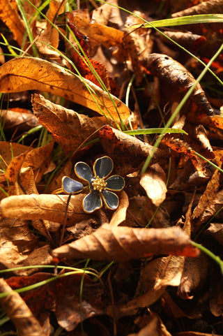 Purple/Black Double Flower - Ring