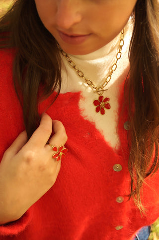 Red Double Flower - Ring