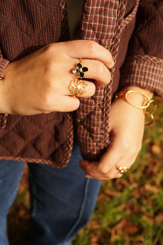 Black Marilou Flower - Ring