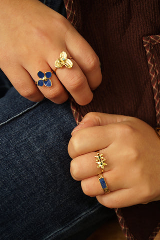 Double Blue Flowers - Ring